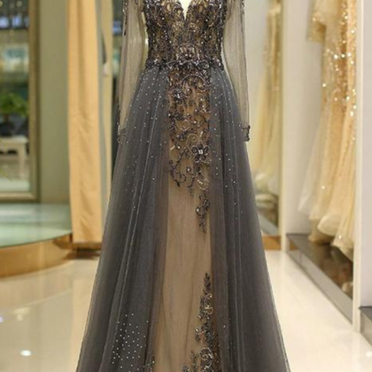 Prom Dresses, Black Prom Dresses Beaded Crystals A..
