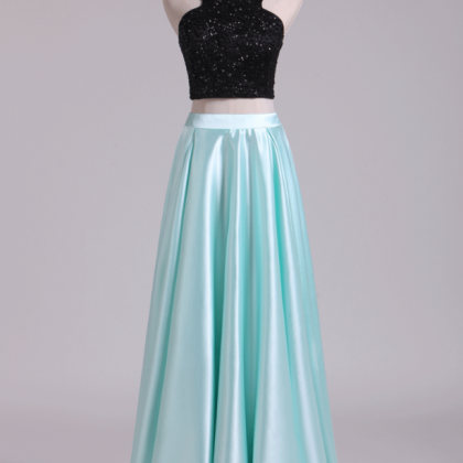 Prom Dresses, A-line Scoop Elastic Satin Two..