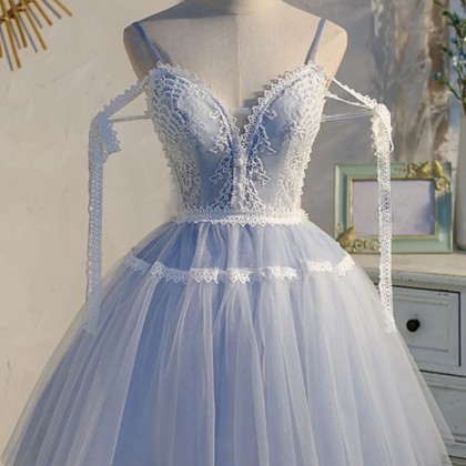 Homecoming Dresses, Short Blue Lace Prom Dresses,..