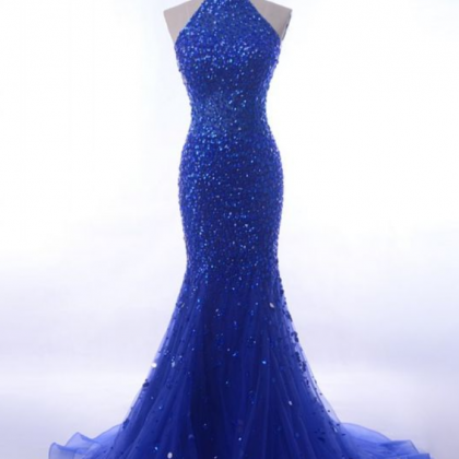 Prom Dresses,halter Royal Blue Mermaid Prom..
