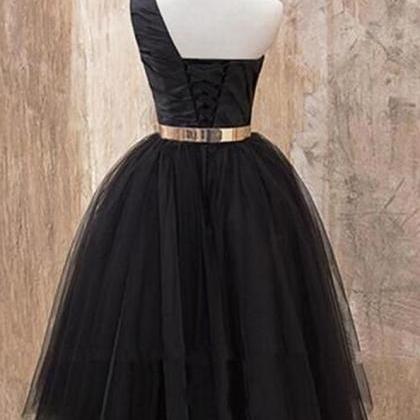 Homecoming Dresses,cute A-line One Shoulder Black..