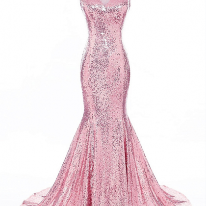 Prom Dresses,mermaid Trailing Pink Sequin Party..