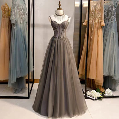 Prom Dresses,spaghetti Strap Evening Dress, Gray..