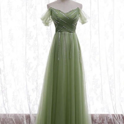 Prom Dresses,light Green Beaded Sweetheart Long..