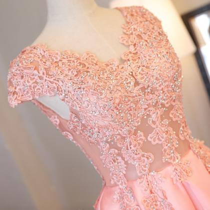 Prom Dresses,v-neck Guest Dresses, Pink Satin..