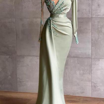 Prom Dresses,long Sleeve Evening Dress, Green..