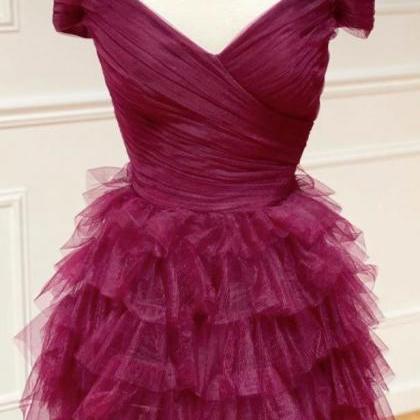 Prom Dresses,burgundy Tulle Sweetheart Neck Long..