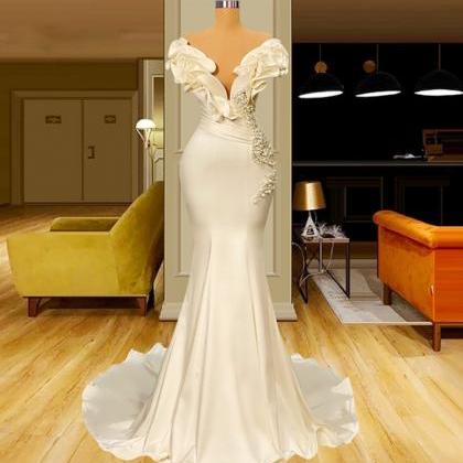Prom Dresses,arab Dubai Simple Pearl Mermaid Long..