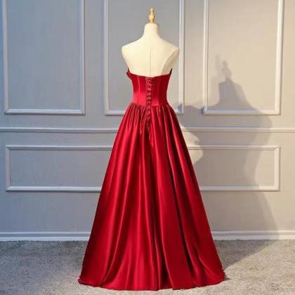 Prom Dresses,satin Red Party Dress Strapless..