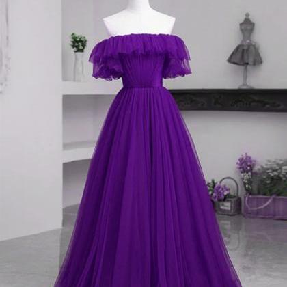 Prom Dresses,dark Purple Tulle Off Shoulder Long..