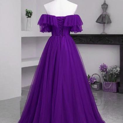 Prom Dresses,dark Purple Tulle Off Shoulder Long..