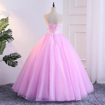 Prom Dresses,strapless Pink Applique Ball Gown