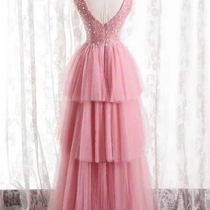 Prom Dresses,pink Party Dress,v-neck Formal..