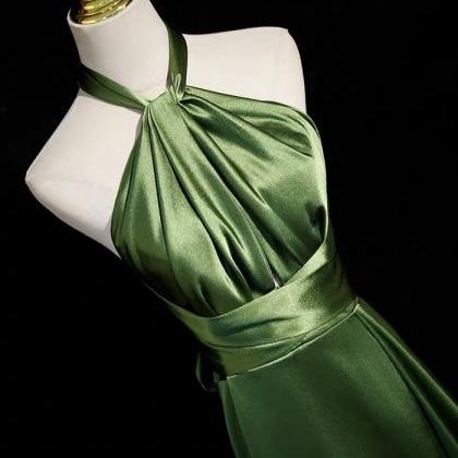 Prom Dresses,halter Neck Prom Dress,green Satin..