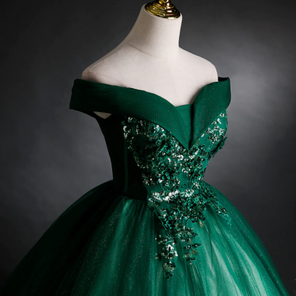 Prom Dresses,dark Green Sweetheart Off Shoulder..