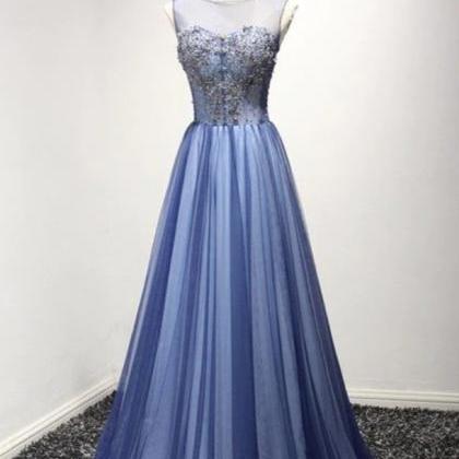 Prom Dresses, A Line Sheer Neck Prom Dress With..