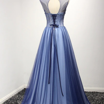 Prom Dresses, A Line Sheer Neck Prom Dress With..