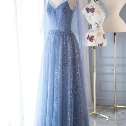 Prom Dresses,blue Tulle Long Tulle Evening..