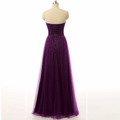 Prom Dresses,simple Purple Tulle Long Bridesmaid..