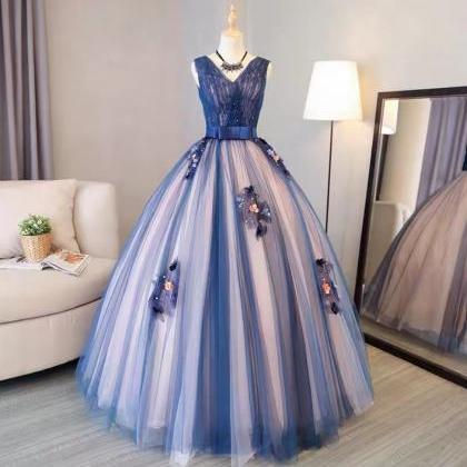 Prom Dresses,blue Sleeveless Temperament Long..