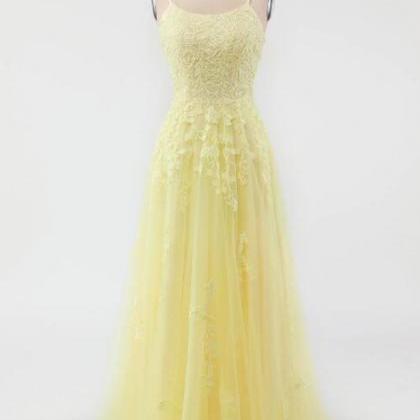 Prom Dresses,yellow Spaghetti Straps Prom Dresses