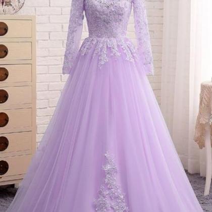 Prom Dresses, Purple Beaded Long Prom Dress With..