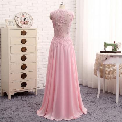 Prom Dresses,pink Long Chiffon Party Dresses, Pink..