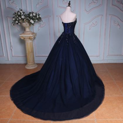 Prom Dresses,navy Blue Evening Dresses, Tulle..