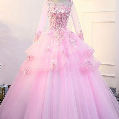 Prom Dresses,pink Long Sleeve Quinceanera Dresses