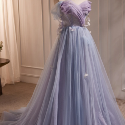Prom Dresses,long Purple Tulle Prom Dresses, Long..