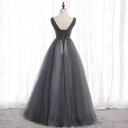 Prom Dresses,dark Grey Party Dress V Neck Evening..