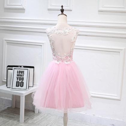 Homecoming Dresses,pink Tulle Lace Sweetheart..
