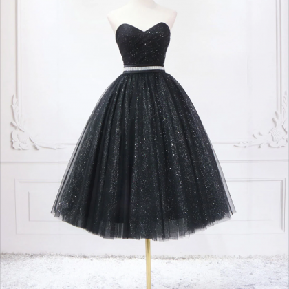 Sweetheart Neck Black Short Prom Dresses, Black Homecoming Formal Graduation Evening Dresses