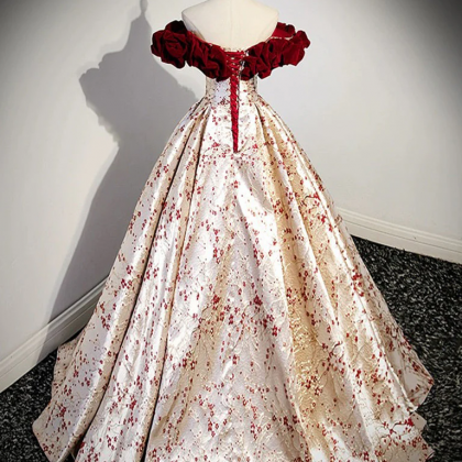 A-Line Off Shoulder Satin Champagne Prom Dress