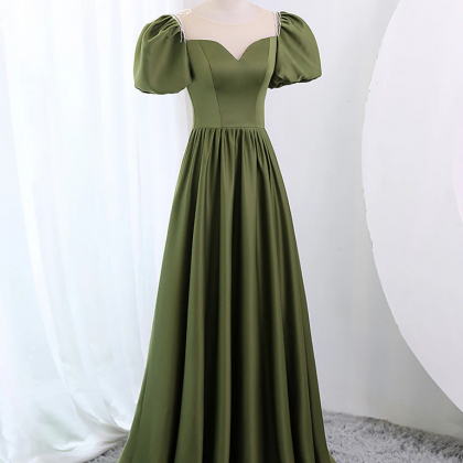 Green Cap Sleeves Scoop Lace A Line Detachable Train Prom Formal Dress
