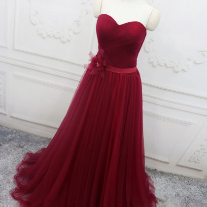 Burgundy A line Off the shoulder Sweetheart Prom Dresses, Beads Evening Dresses C1745