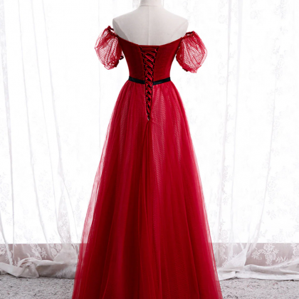 Burgundy tulle lace long prom dress burgundy tulle formal dress Y254