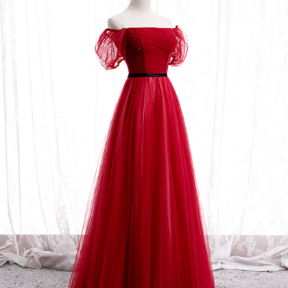 Burgundy tulle lace long prom dress burgundy tulle formal dress Y254 main image 1