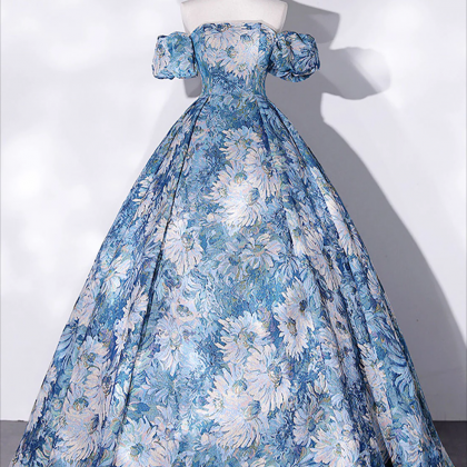 Prom Dresses,a-line Blue Satin Long Prom Dress, Flower Satin Blue ...