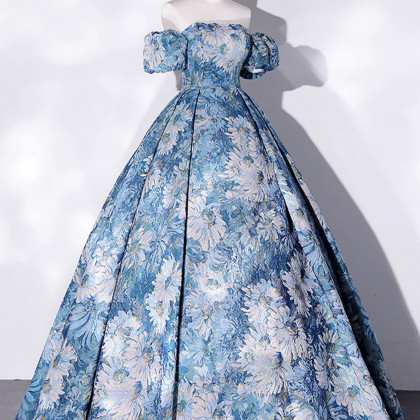Prom Dresses,a-line Blue Satin Long Prom Dress, Flower Satin Blue ...
