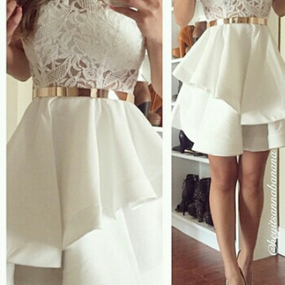 Short Homecoming Dress,White Sweet Homecoming Dresses,Lady Homecoming Dress