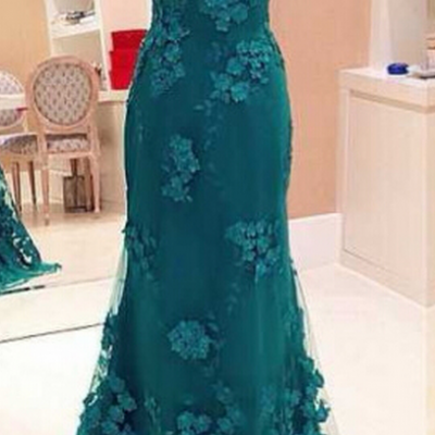 Lace Mermaid Green Evening Dress, Hunter Green Evening Dress, Long Evening Dress, Evening Gowns 