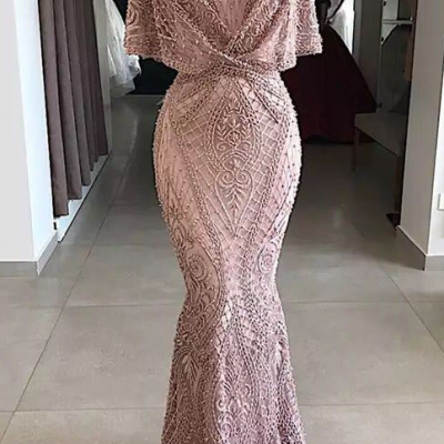 Vestido de noche árabe Abendkleider de encaje Rosa sirena larga Ángel Novas vestido de fiesta musulmán de Dubai vestido de gala