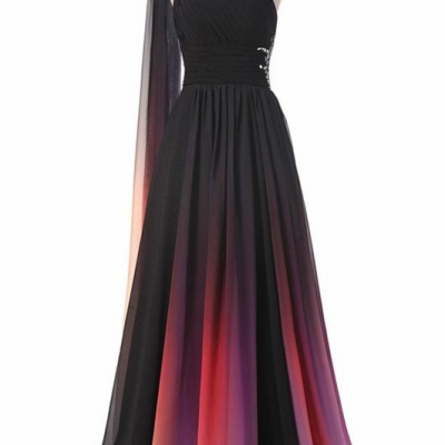 Charming One Shoulder Gradient Long Party Gown, Gradient Formal Dress