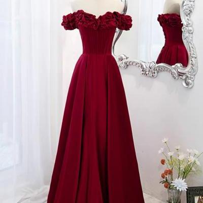 Prom Dresses,Off Shoulder Evening Dress , Red Prom Dress , Satin Party Dress