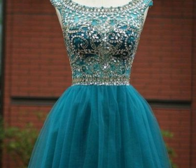 One-Shoulder Tulle Homecoming Dress with Rhinestone main image 0