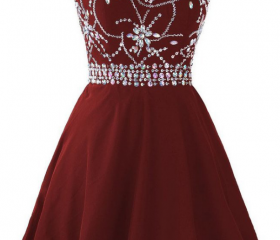 Sweet Burgundy Jacquard Shoulder Strap Waist A-line 17th Birthday Homecoming Dress cc3835 main image 0