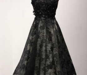 A Line Scoop Open Back Appliques Satin Prom Dress LBQ3916 main image 1