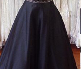 A Line Satin Scoop Short Sleeves Beading Open Back Sweep Train Prom Dresses LBQ3363