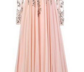 A-Line Deep V-Neck Backless Floor-Length Pink Chiffon Prom Dress with Split C346